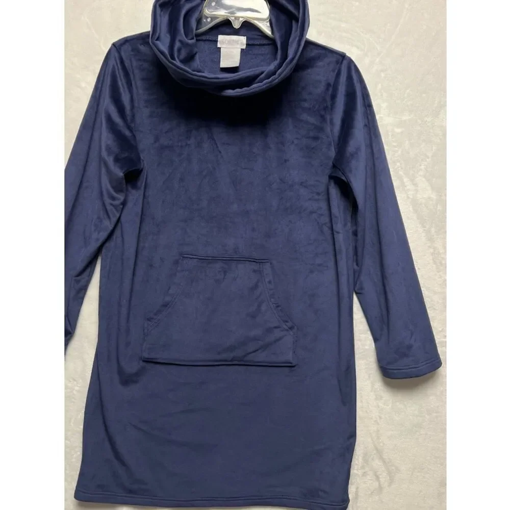 SOFTIES L/S Navy Snuggles Lounger Pullover with Loose Tulip Lined Collar- Sz S/M